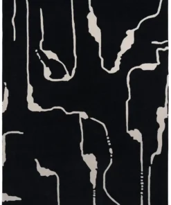 DYWAN Shapes Canyon Black prostokątny, czarny z abstrakcyjnym, białym wzorem, designerski styl