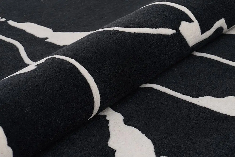 DYWAN Shapes Canyon Black prostokątny, czarny z abstrakcyjnym, białym wzorem, designerski styl, piękny