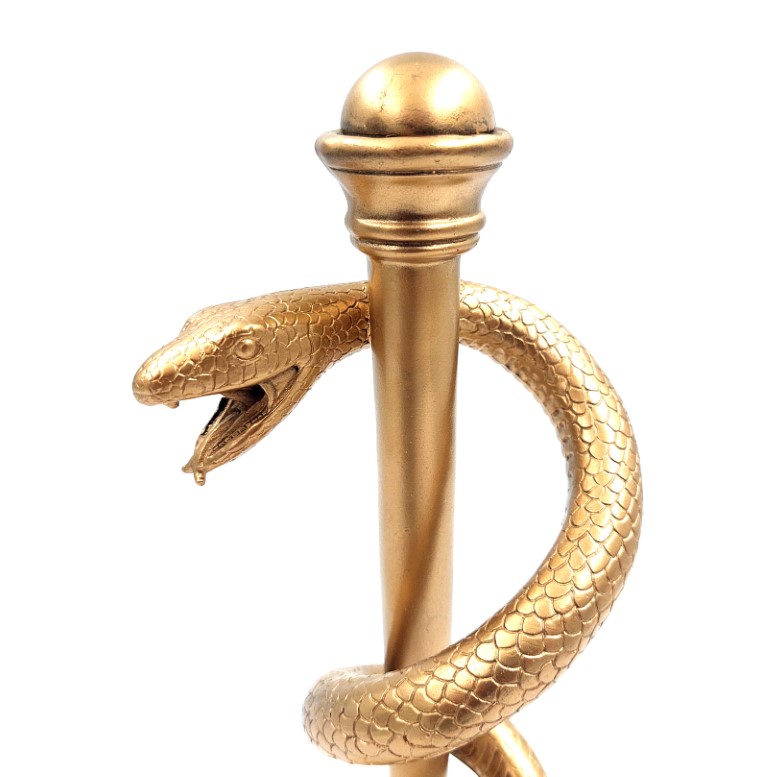 FIGURKA DEKORACYJNA złota laska eskulapa, wysoka, symbol sztuki medycznej, prezent dla lekarzy, premium