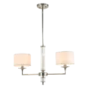 LAMPA WISZĄCA Sutton z 2 źródłami światła, metalowa, oprawa w kolorze błyszczącego niklu, kryształowe detale, białe abażury, nowoczesny styl