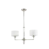 LAMPA WISZĄCA Sutton z 2 źródłami światła, metalowa, oprawa w kolorze błyszczącego niklu, kryształowe detale, białe abażury, nowoczesny styl, piękna