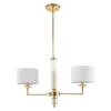 LAMPA WISZĄCA Sutton z 2 źródłami światła, metalowa, złota błyszcząca oprawa, kryształowe detale, białe abażury, nowoczesny styl, piękna