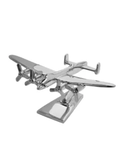 FIGURKA DEKORACYJNA Avro Lancaster, model samolotu typu bombowiec, srebrna, błyszczące wykończenie, dla miłośników militariów