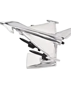 FIGURKA DEKORACYJNA srebrna, błyszcząca, model samolotu Eurofighter Typhoon, prezent dla miłośników lotnictwa, piękna