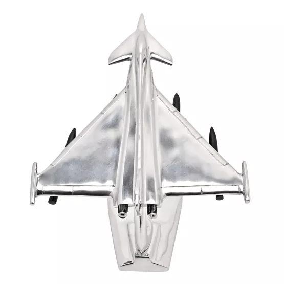 FIGURKA DEKORACYJNA srebrna, błyszcząca, model samolotu Eurofighter Typhoon, prezent dla miłośników lotnictwa, premium