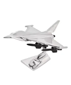 FIGURKA DEKORACYJNA srebrna, błyszcząca, model samolotu Eurofighter Typhoon, prezent dla miłośników lotnictwa