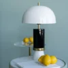LAMPA STOŁOWA stalowa emaliowana, biało-czarna z złotymi elementami, nowoczesny styl, piękna