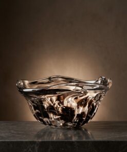 MISA szklana duża, transparentna z ciemnobrązowymi smugami, falowany brzeg, artystyczna dekoracja
