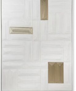 OBRAZ 3D drewniana kompozycja geometryczna, matowe złote akcenty, rama aluminiowa