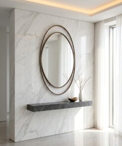 LUSTRO ŚCIENNE Aurelia Oval w owalnej brązowej, szczotkowanej ramie ze stali nierdzewnej, designerski styl