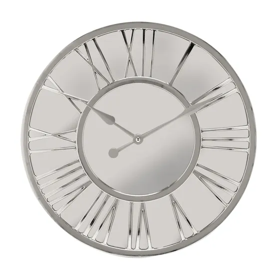 ZEGAR ŚCIENNY okrągły 38 cm, srebrny, lustrzana tarcza, wycięte cyfry rzymskie, nowoczesny styl ZEGAR ŚCIENNY okrągły 38 cm, srebrny, lustrzana tarcza, wycięte cyfry rzymskie, nowoczesny styl